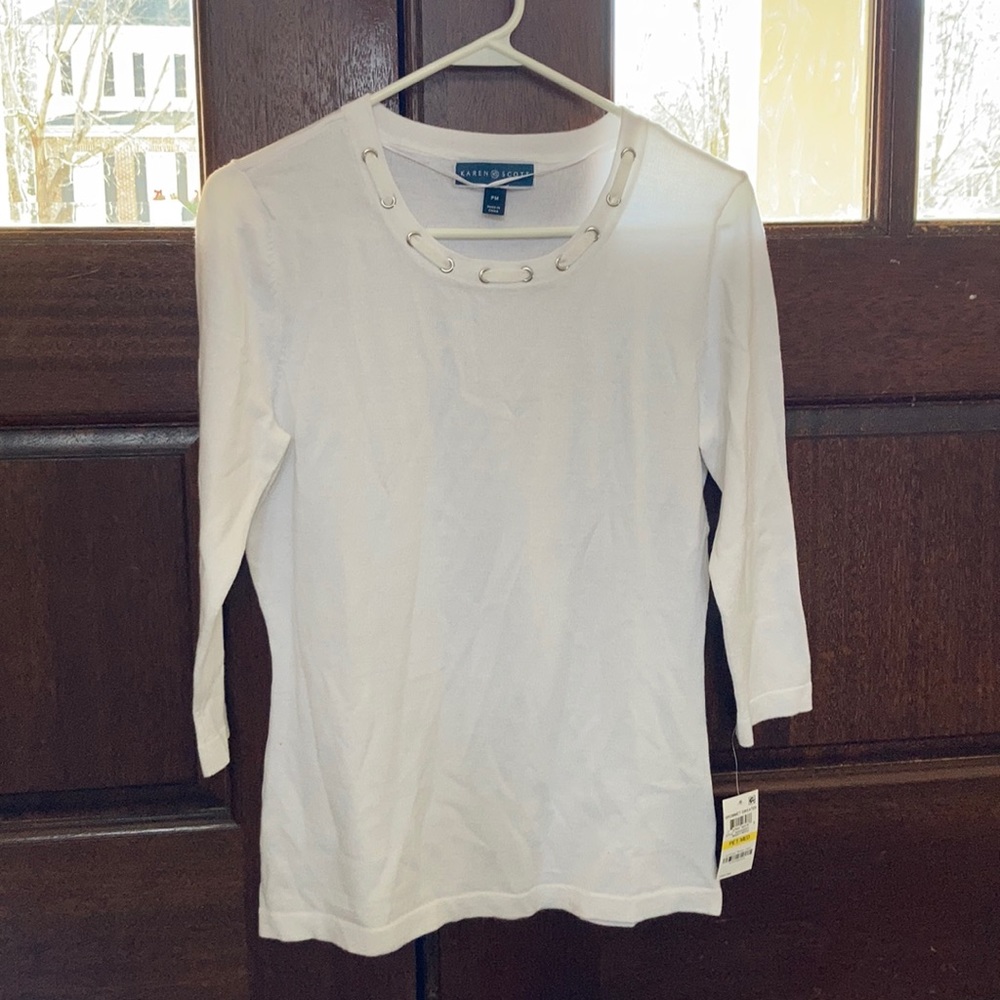 NWT Karen Scott White 3/4 Sweater